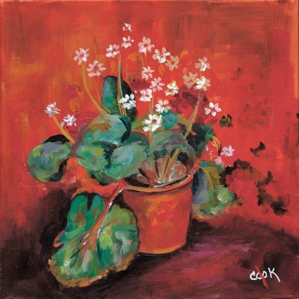 Flowers in a Pot on a Red Background by Redon