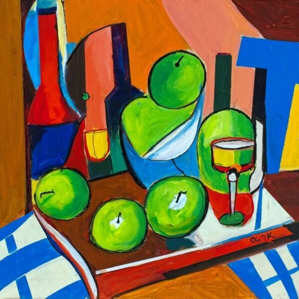 Picasso Style Apple on a Table – Still Life