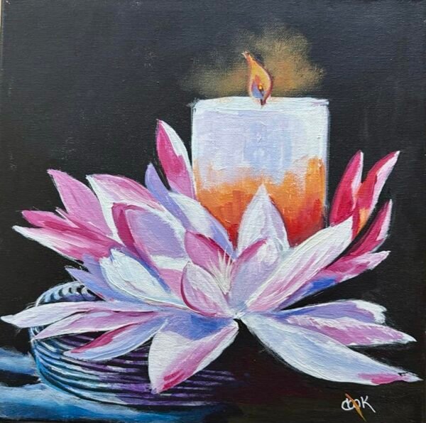 Zen Candle with Lotus Flowers